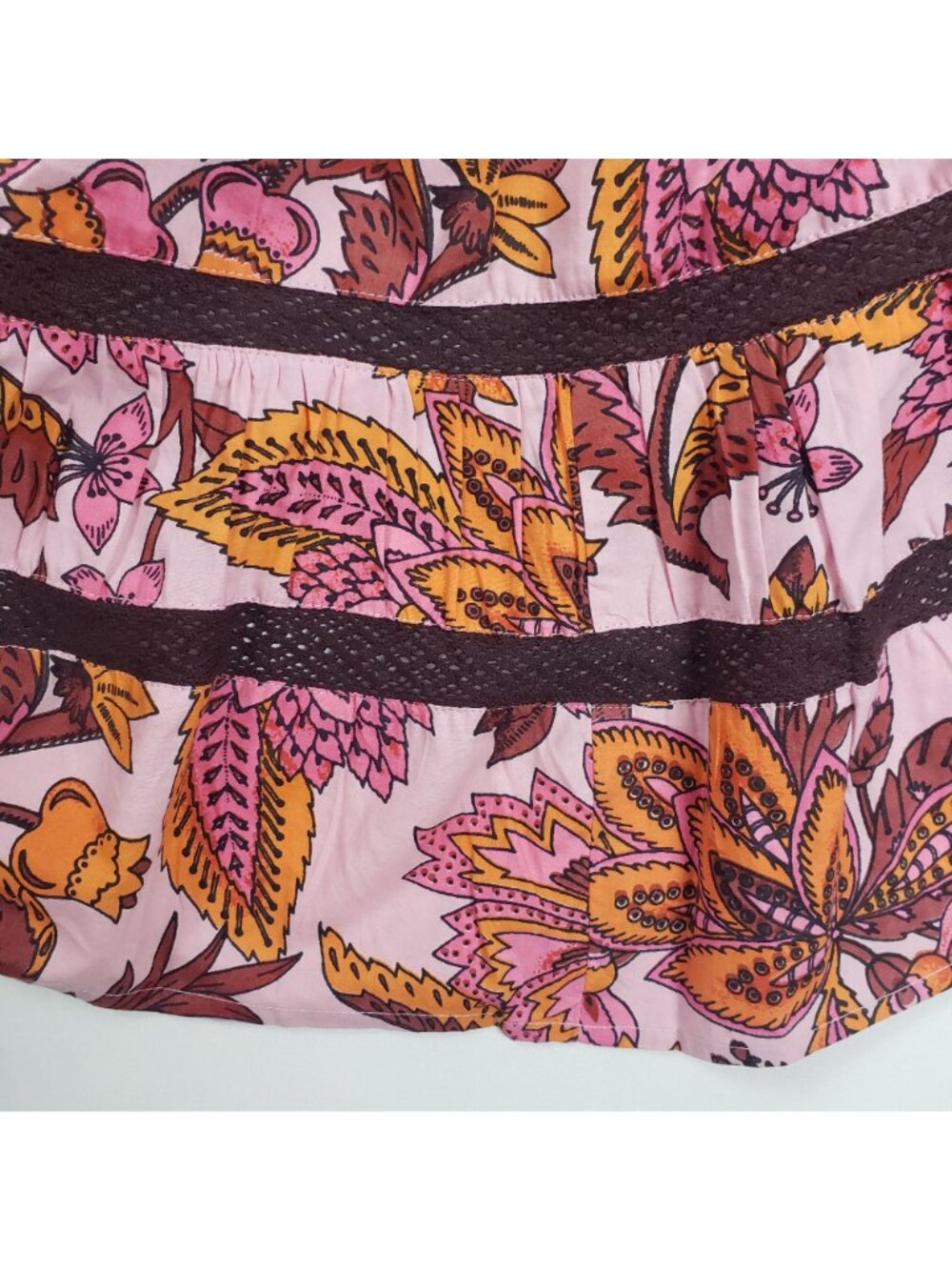Tuckernuck Pink Ornate Chintz Floral Tiered Mini Dress Women’s XL Cotton NWT - Picture 14 of 16